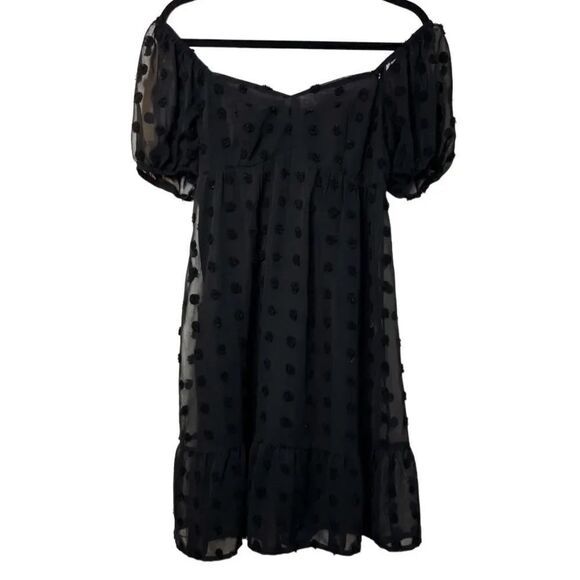 Belongsci Dotted Sweetheart Neckline Mini Dress Black Size Small - Picture 1 of 7